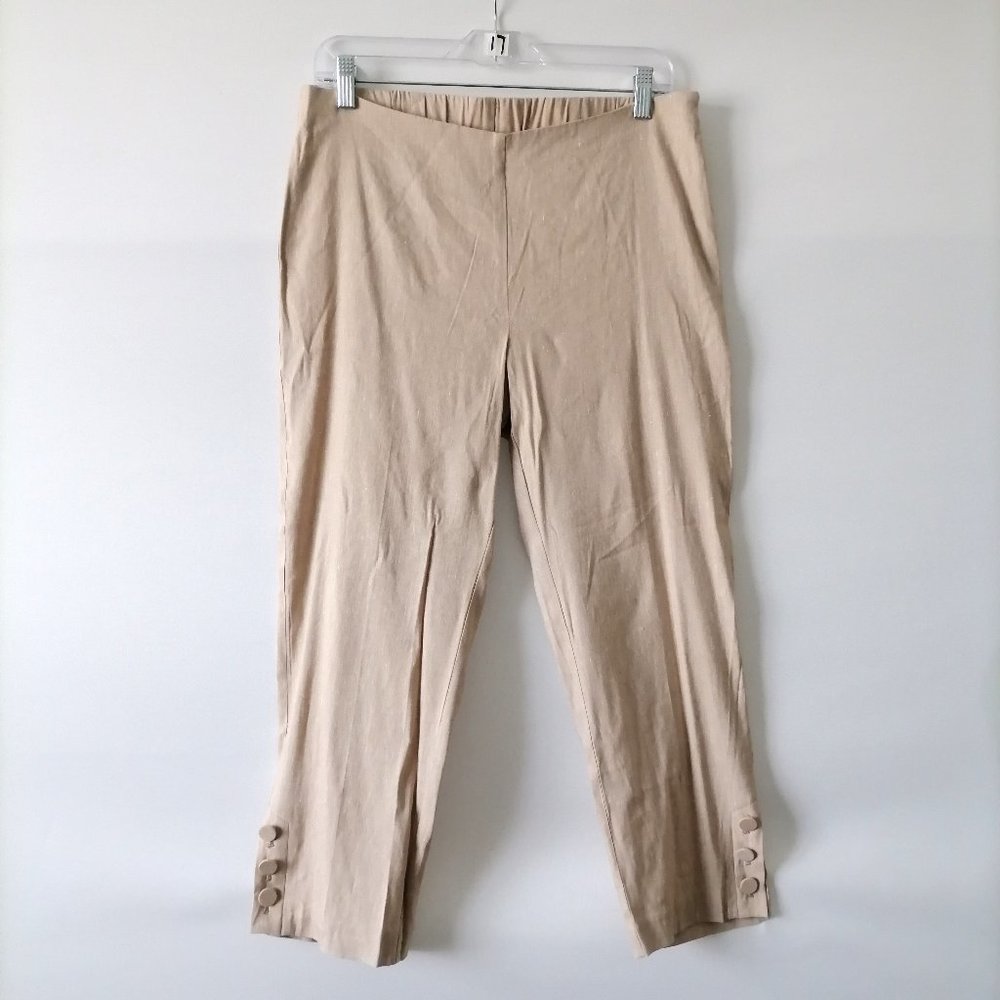 NWT J. Jill Womens Beige Mid Rise Elastic Waist Linen Blend Stretch Pant Size MP